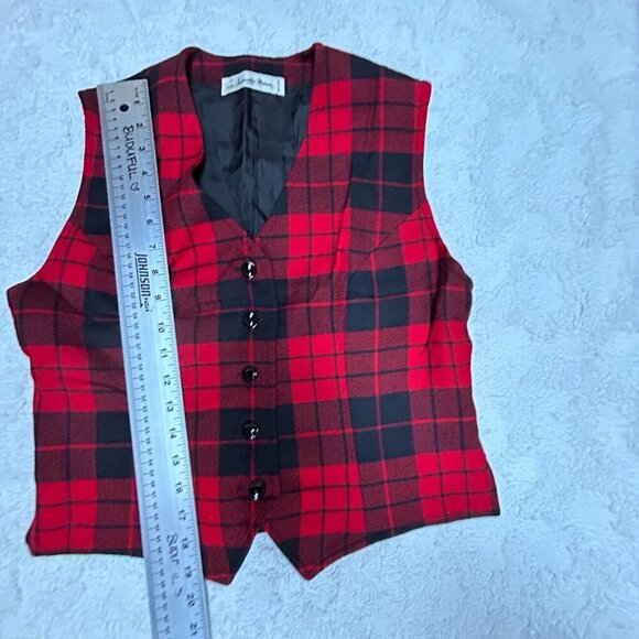 Jeannette Miner Paris Women's Button Down Red Tartan Plaid Wool Vest Size 42 - Picture 7 of 8